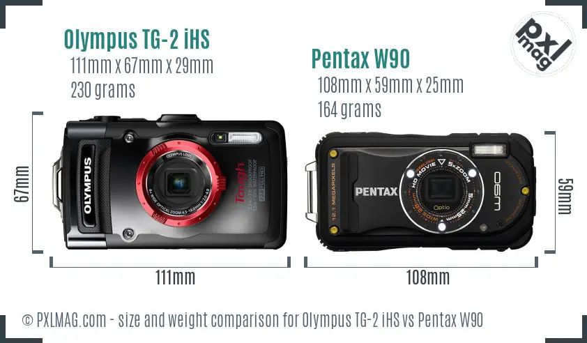 Olympus TG-2 iHS vs Pentax W90 size comparison