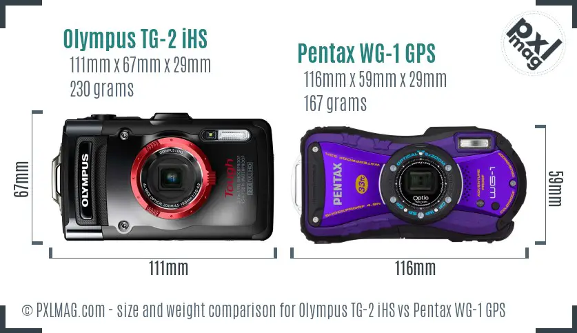 Olympus TG-2 iHS vs Pentax WG-1 GPS size comparison