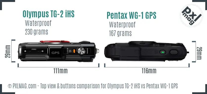 Olympus TG-2 iHS vs Pentax WG-1 GPS top view buttons comparison