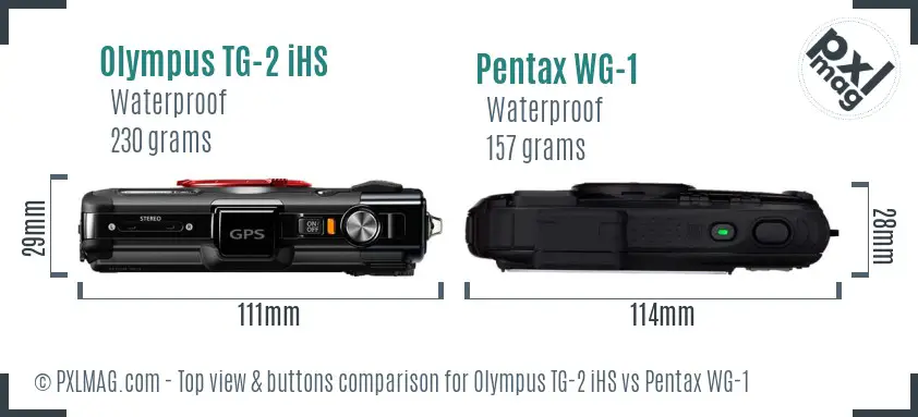 Olympus TG-2 iHS vs Pentax WG-1 top view buttons comparison