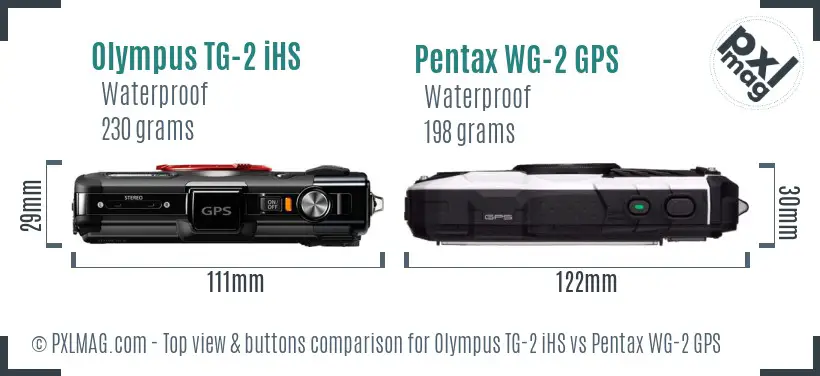 Olympus TG-2 iHS vs Pentax WG-2 GPS top view buttons comparison