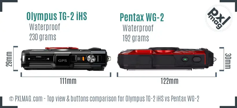 Olympus TG-2 iHS vs Pentax WG-2 top view buttons comparison
