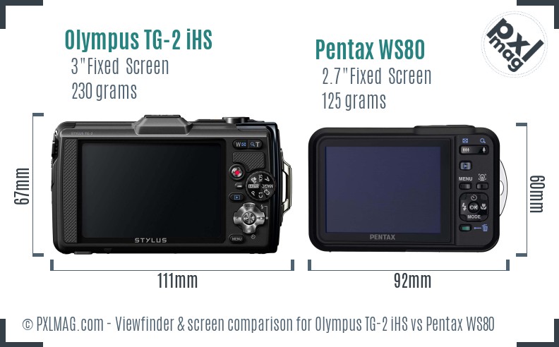 Olympus TG-2 iHS vs Pentax WS80 Screen and Viewfinder comparison