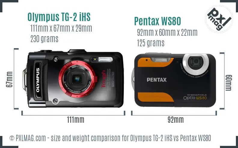 Olympus TG-2 iHS vs Pentax WS80 size comparison