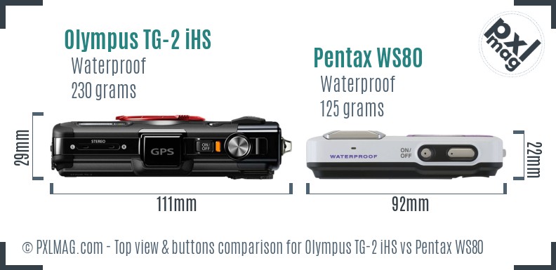 Olympus TG-2 iHS vs Pentax WS80 top view buttons comparison