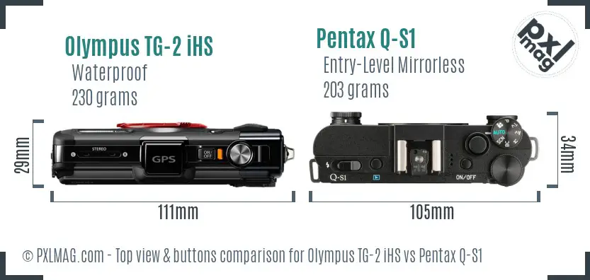 Olympus TG-2 iHS vs Pentax Q-S1 top view buttons comparison