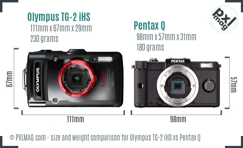 Olympus TG-2 iHS vs Pentax Q size comparison