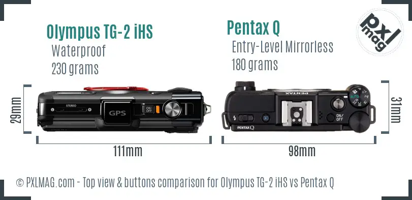 Olympus TG-2 iHS vs Pentax Q top view buttons comparison
