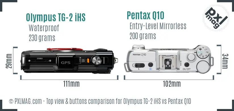 Olympus TG-2 iHS vs Pentax Q10 top view buttons comparison