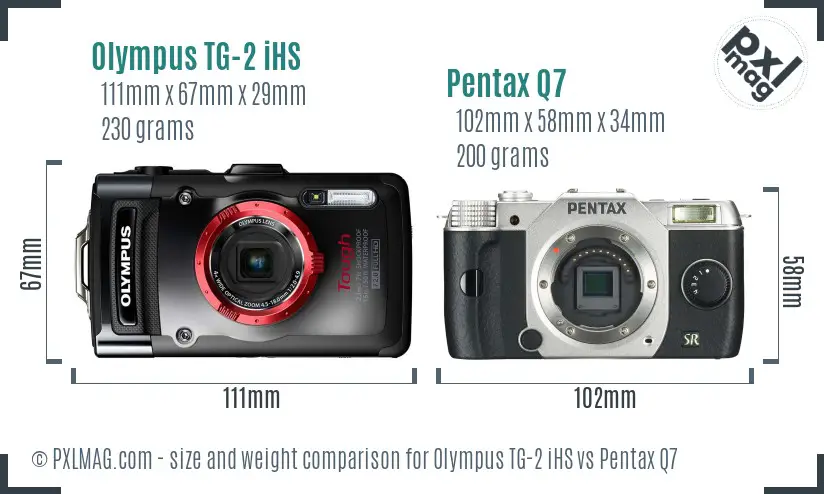 Olympus TG-2 iHS vs Pentax Q7 size comparison