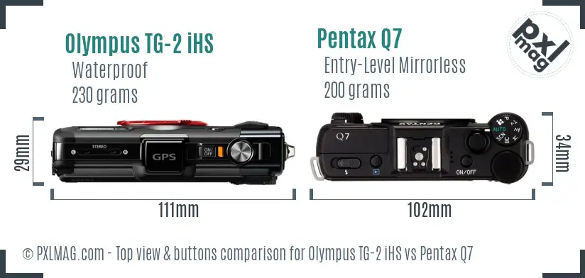 Olympus TG-2 iHS vs Pentax Q7 top view buttons comparison
