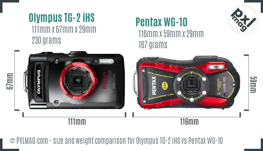 Olympus TG-2 iHS vs Pentax WG-10 size comparison