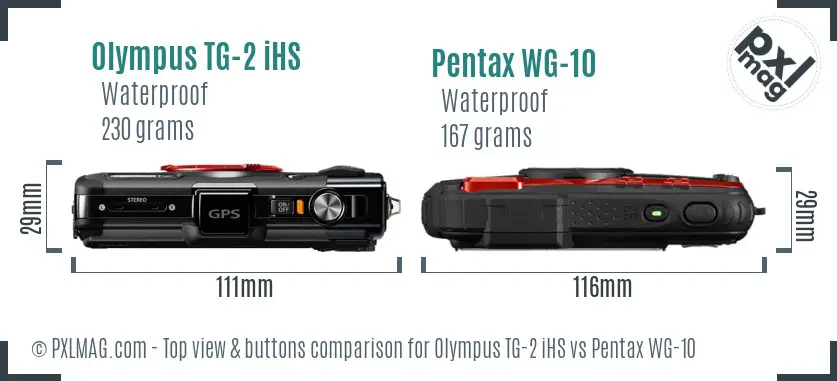 Olympus TG-2 iHS vs Pentax WG-10 top view buttons comparison