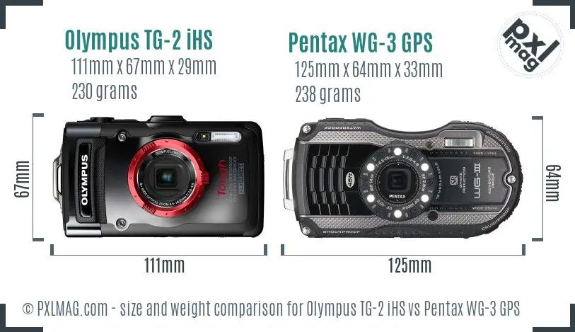 Olympus TG-2 iHS vs Pentax WG-3 GPS size comparison