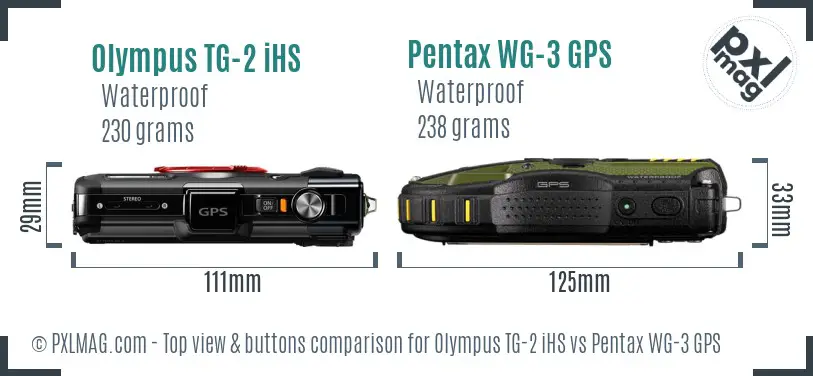 Olympus TG-2 iHS vs Pentax WG-3 GPS top view buttons comparison