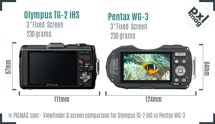 Olympus TG-2 iHS vs Pentax WG-3 Screen and Viewfinder comparison