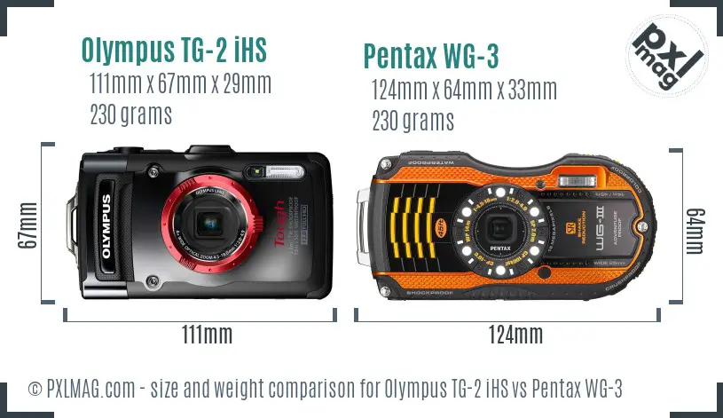 Olympus TG-2 iHS vs Pentax WG-3 size comparison