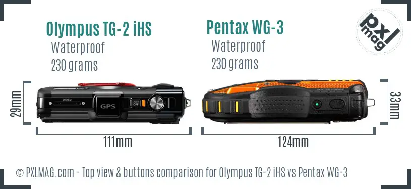 Olympus TG-2 iHS vs Pentax WG-3 top view buttons comparison