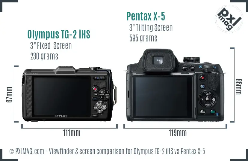 Olympus TG-2 iHS vs Pentax X-5 Screen and Viewfinder comparison