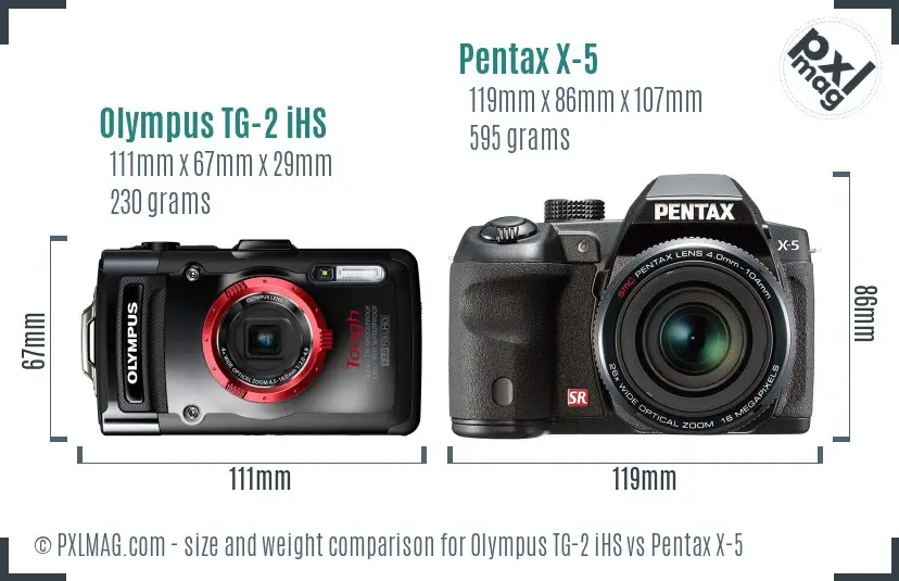 Olympus TG-2 iHS vs Pentax X-5 size comparison