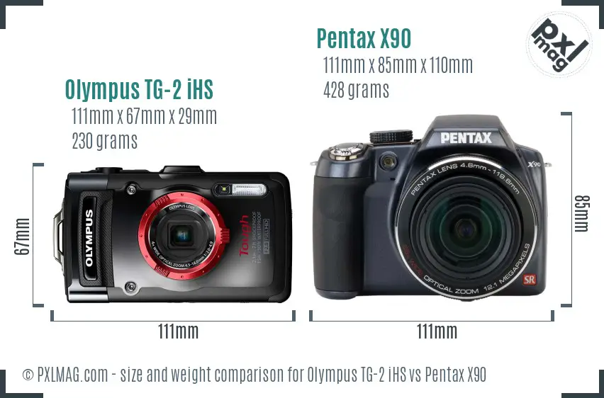 Olympus TG-2 iHS vs Pentax X90 size comparison Olympus TG-2 iHS vs Pentax X90 size comparison