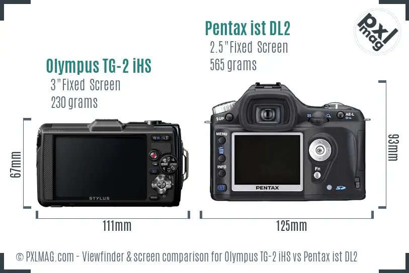 Olympus TG-2 iHS vs Pentax ist DL2 Screen and Viewfinder comparison