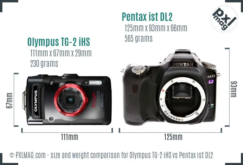 Olympus TG-2 iHS vs Pentax ist DL2 size comparison
