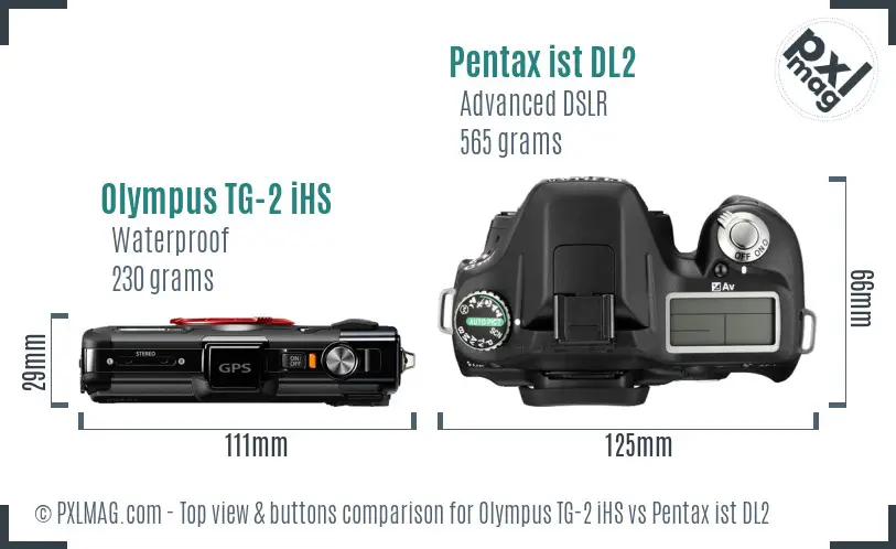 Olympus TG-2 iHS vs Pentax ist DL2 top view buttons comparison