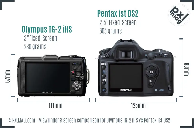 Olympus TG-2 iHS vs Pentax ist DS2 Screen and Viewfinder comparison