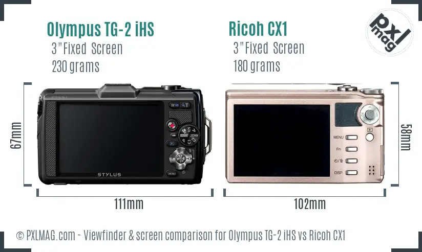 Olympus TG-2 iHS vs Ricoh CX1 Screen and Viewfinder comparison