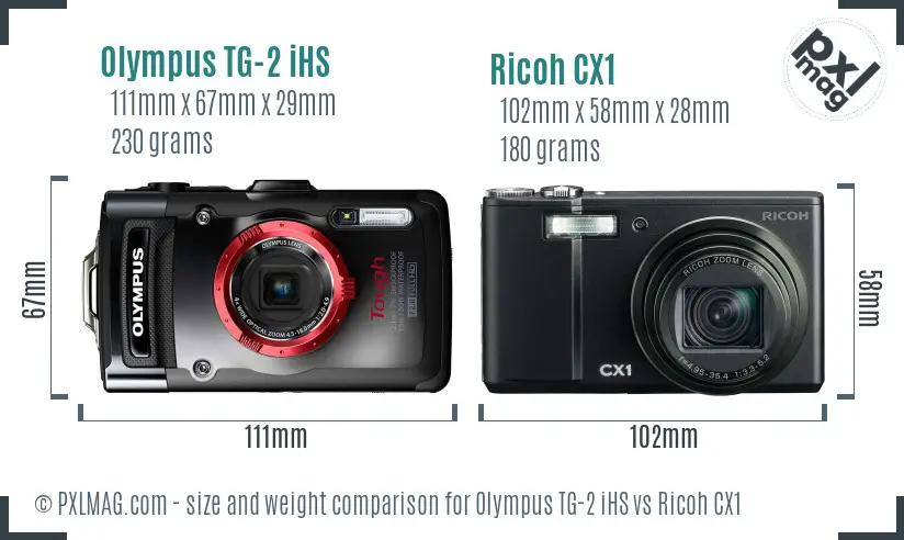 Olympus TG-2 iHS vs Ricoh CX1 size comparison