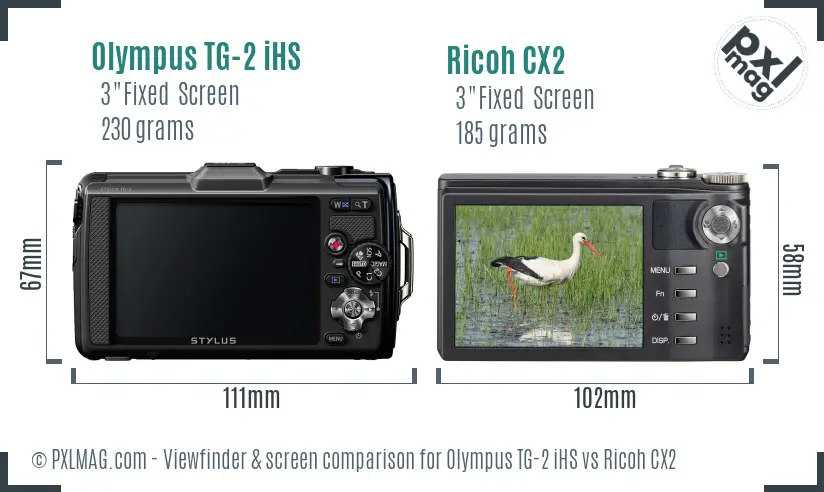 Olympus TG-2 iHS vs Ricoh CX2 Screen and Viewfinder comparison