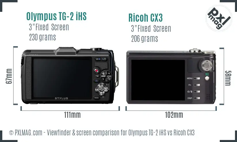 Olympus TG-2 iHS vs Ricoh CX3 Screen and Viewfinder comparison