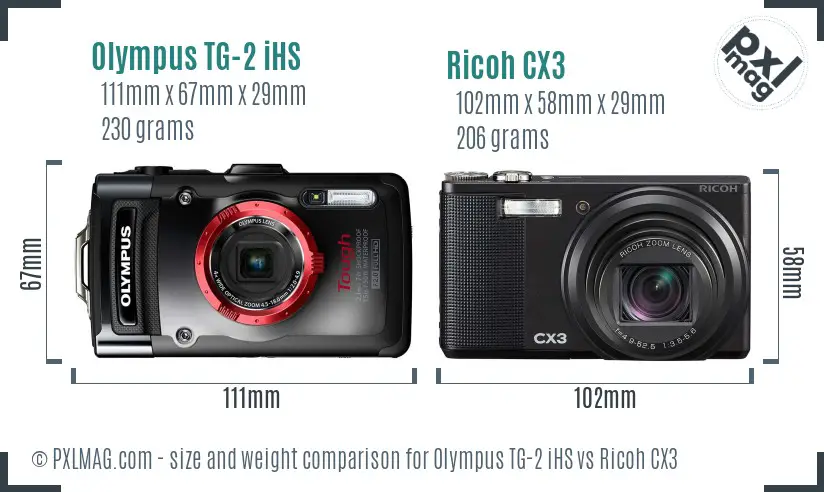 Olympus TG-2 iHS vs Ricoh CX3 size comparison