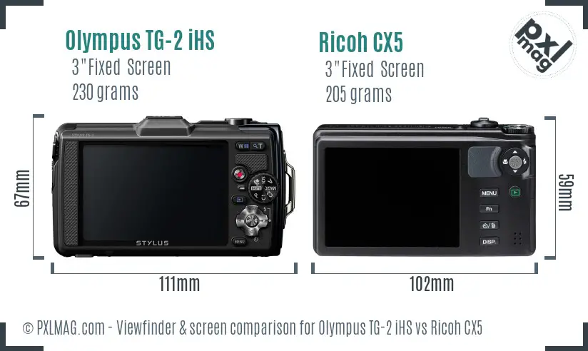 Olympus TG-2 iHS vs Ricoh CX5 Screen and Viewfinder comparison Olympus TG-2 iHS vs Ricoh CX5 Screen and Viewfinder comparison