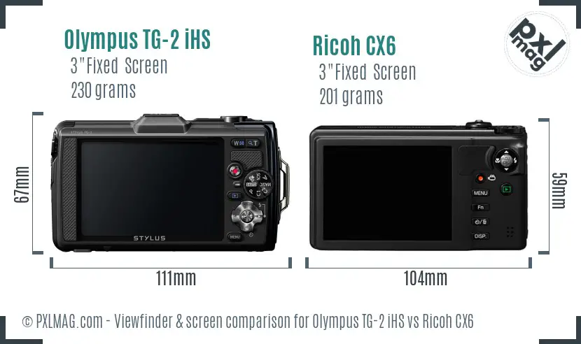 Olympus TG-2 iHS vs Ricoh CX6 Screen and Viewfinder comparison