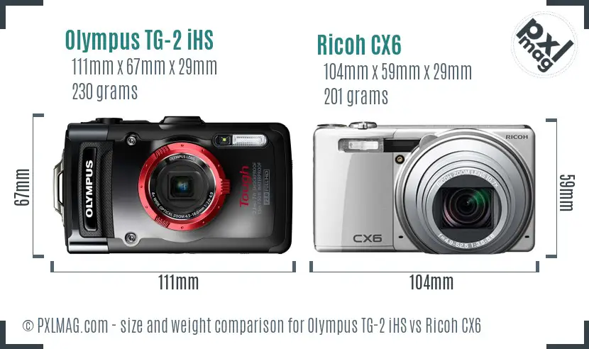 Olympus TG-2 iHS vs Ricoh CX6 size comparison