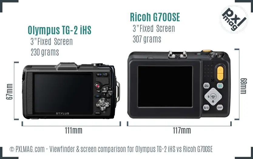 Olympus TG-2 iHS vs Ricoh G700SE Screen and Viewfinder comparison