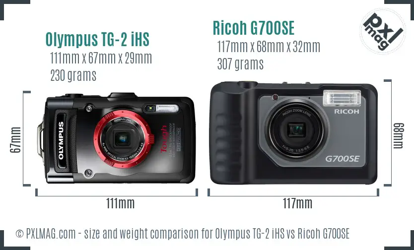 Olympus TG-2 iHS vs Ricoh G700SE size comparison