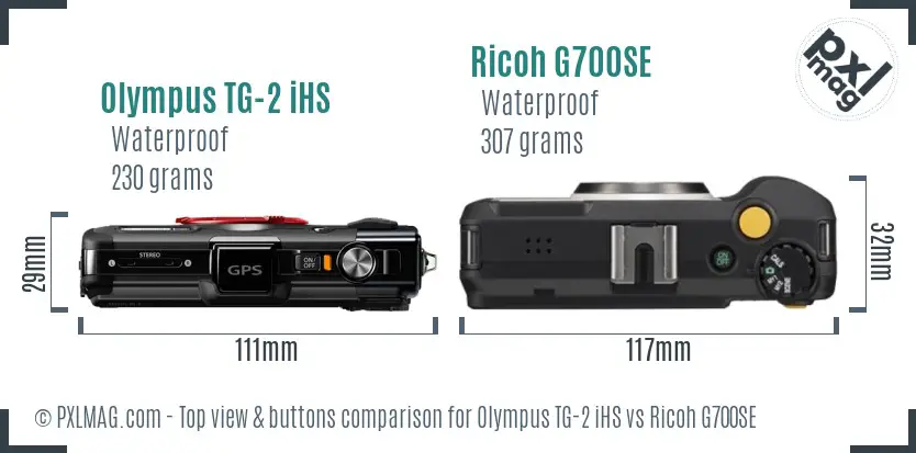 Olympus TG-2 iHS vs Ricoh G700SE top view buttons comparison