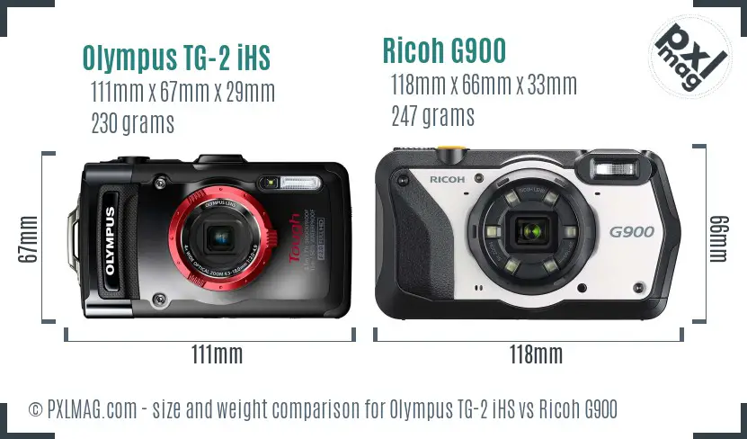 Olympus TG-2 iHS vs Ricoh G900 size comparison