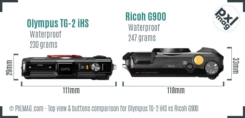 Olympus TG-2 iHS vs Ricoh G900 top view buttons comparison