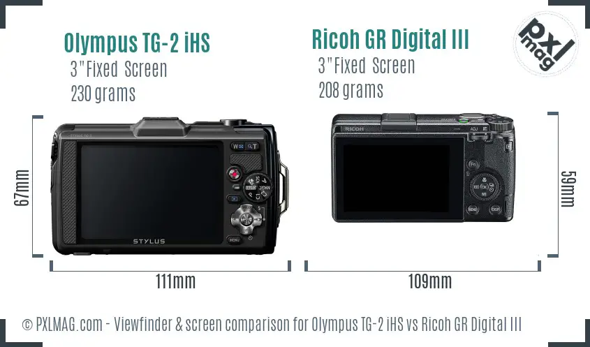 Olympus TG-2 iHS vs Ricoh GR Digital III Screen and Viewfinder comparison