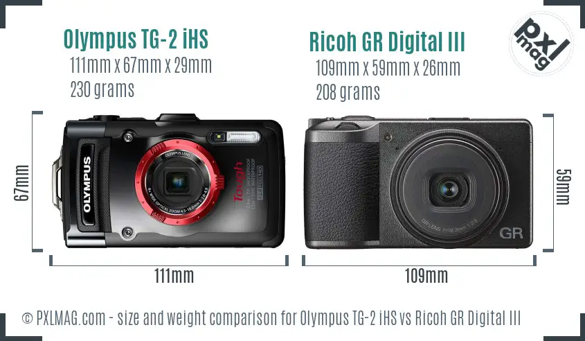 Olympus TG-2 iHS vs Ricoh GR Digital III size comparison
