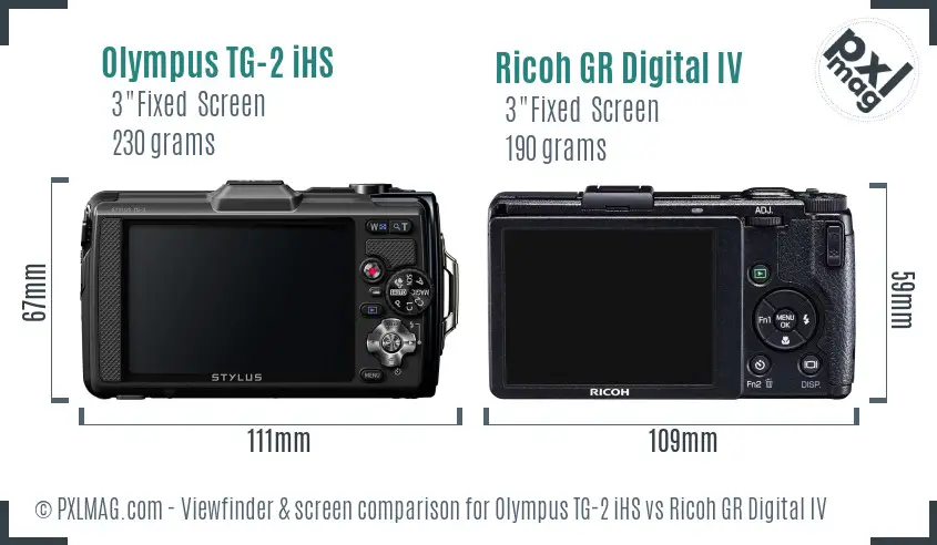 Olympus TG-2 iHS vs Ricoh GR Digital IV Screen and Viewfinder comparison