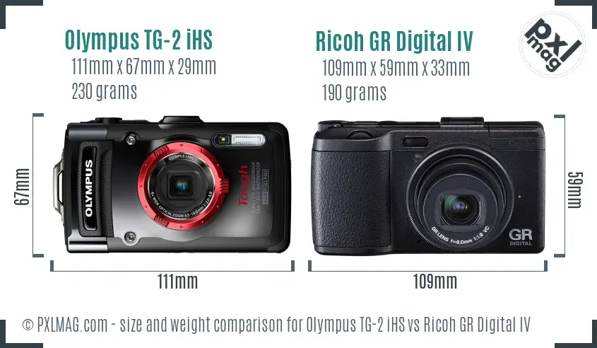 Olympus TG-2 iHS vs Ricoh GR Digital IV size comparison