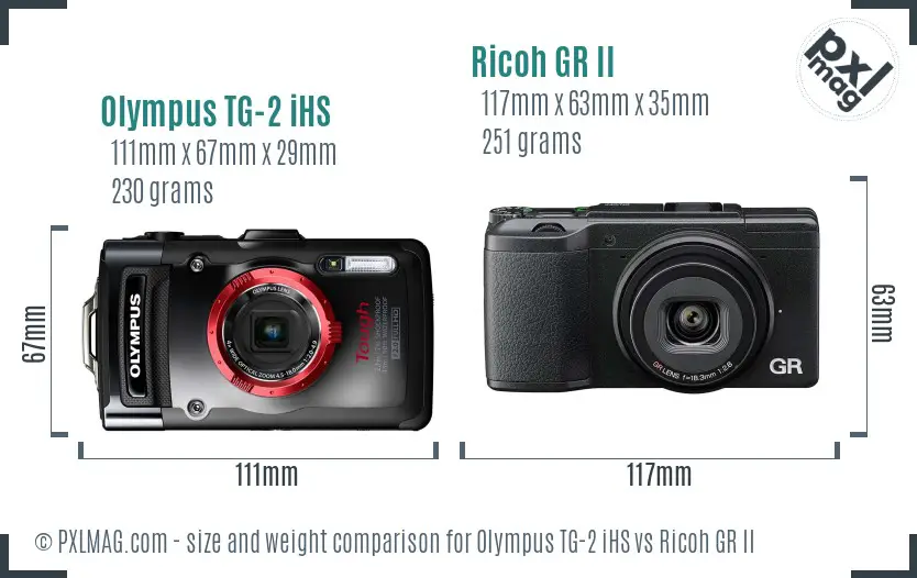 Olympus TG-2 iHS vs Ricoh GR II size comparison