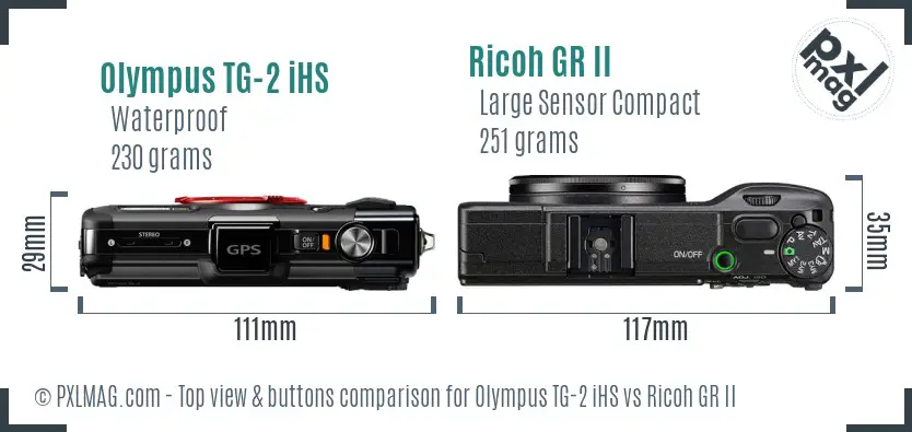 Olympus TG-2 iHS vs Ricoh GR II top view buttons comparison