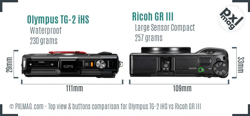 Olympus TG-2 iHS vs Ricoh GR III top view buttons comparison
