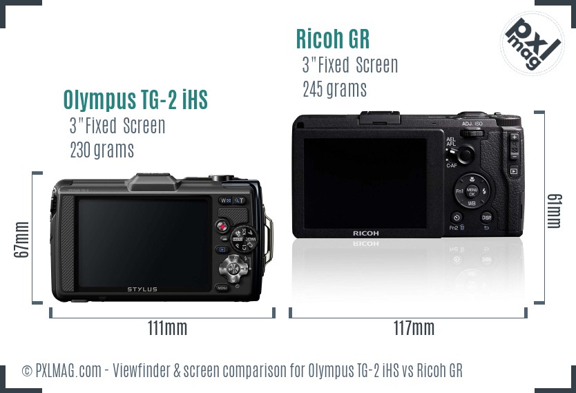 Olympus TG-2 iHS vs Ricoh GR Screen and Viewfinder comparison
